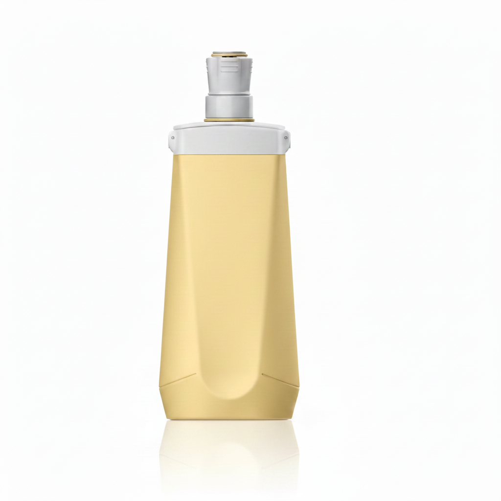 Golden yellow collapsible silicone water bottle folded completely flat showing compact size on white background