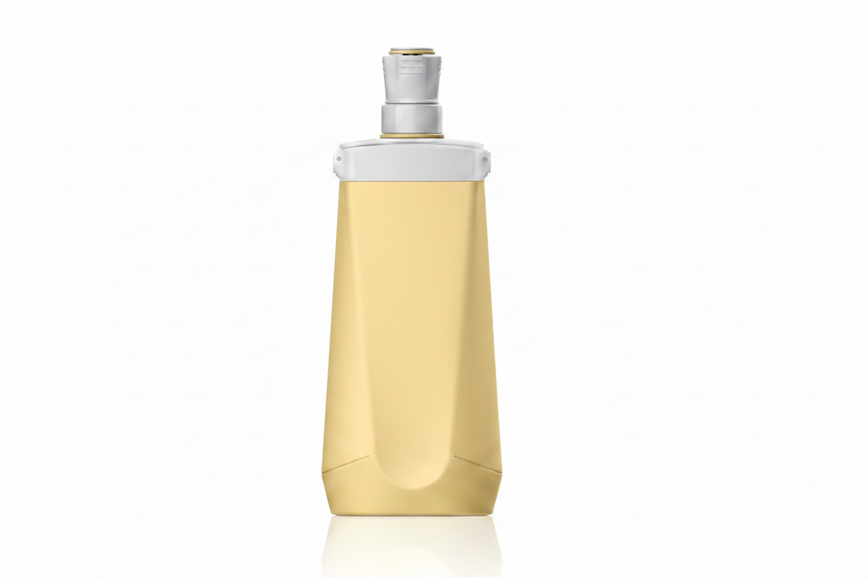 Golden yellow collapsible silicone water bottle fully expanded on pure white background – main product image