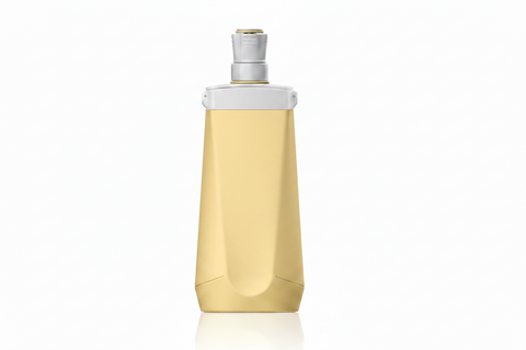 Golden yellow collapsible silicone water bottle fully expanded on pure white background – main product image