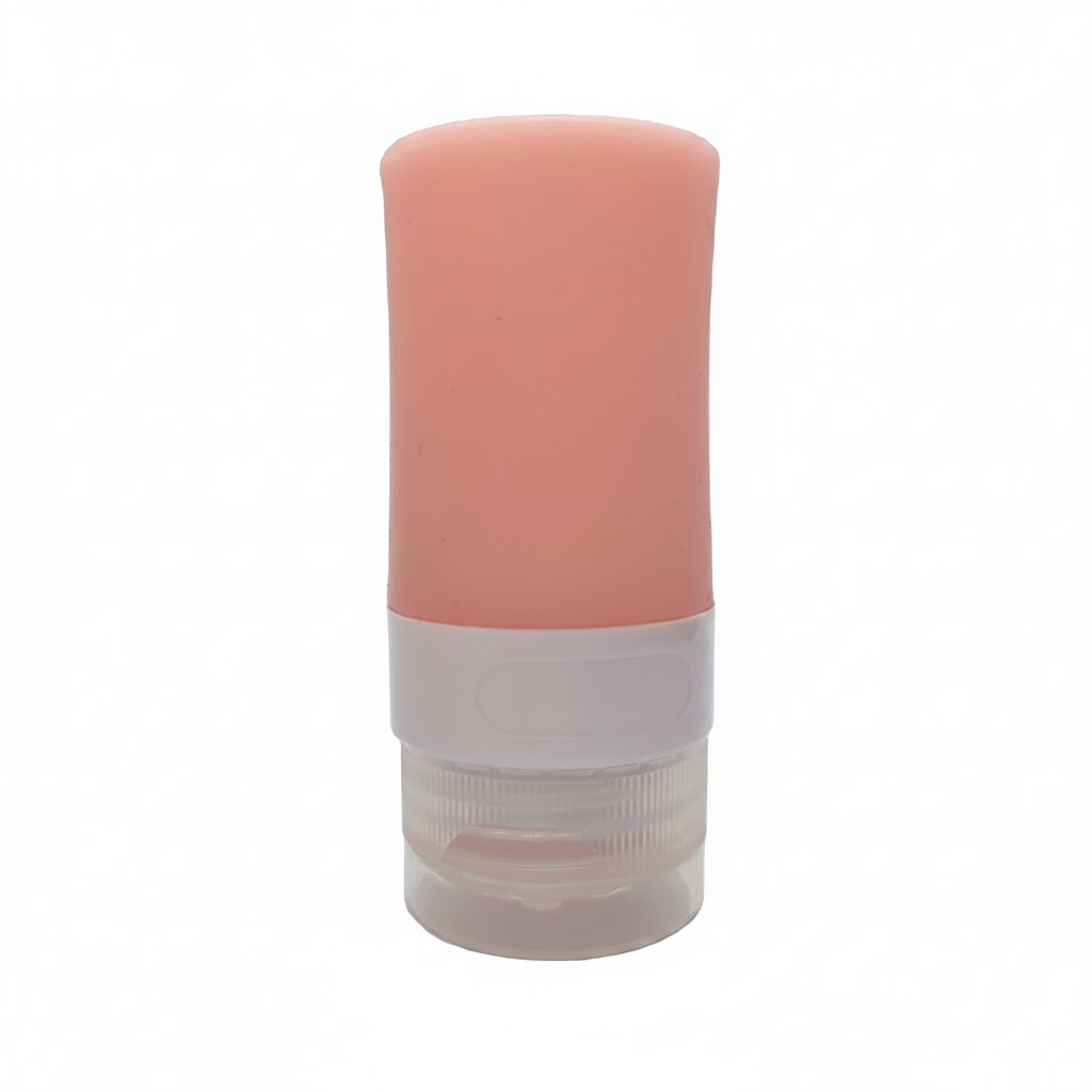 Pink silicone travel squeeze bottle upright on white background – main product image